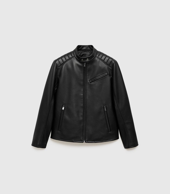 Leather-effect jacket with stitching detail
